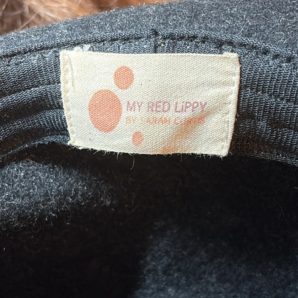 My Red Lippy Black Wool Floppy Hat Grosgrain Ribbon Band One Size